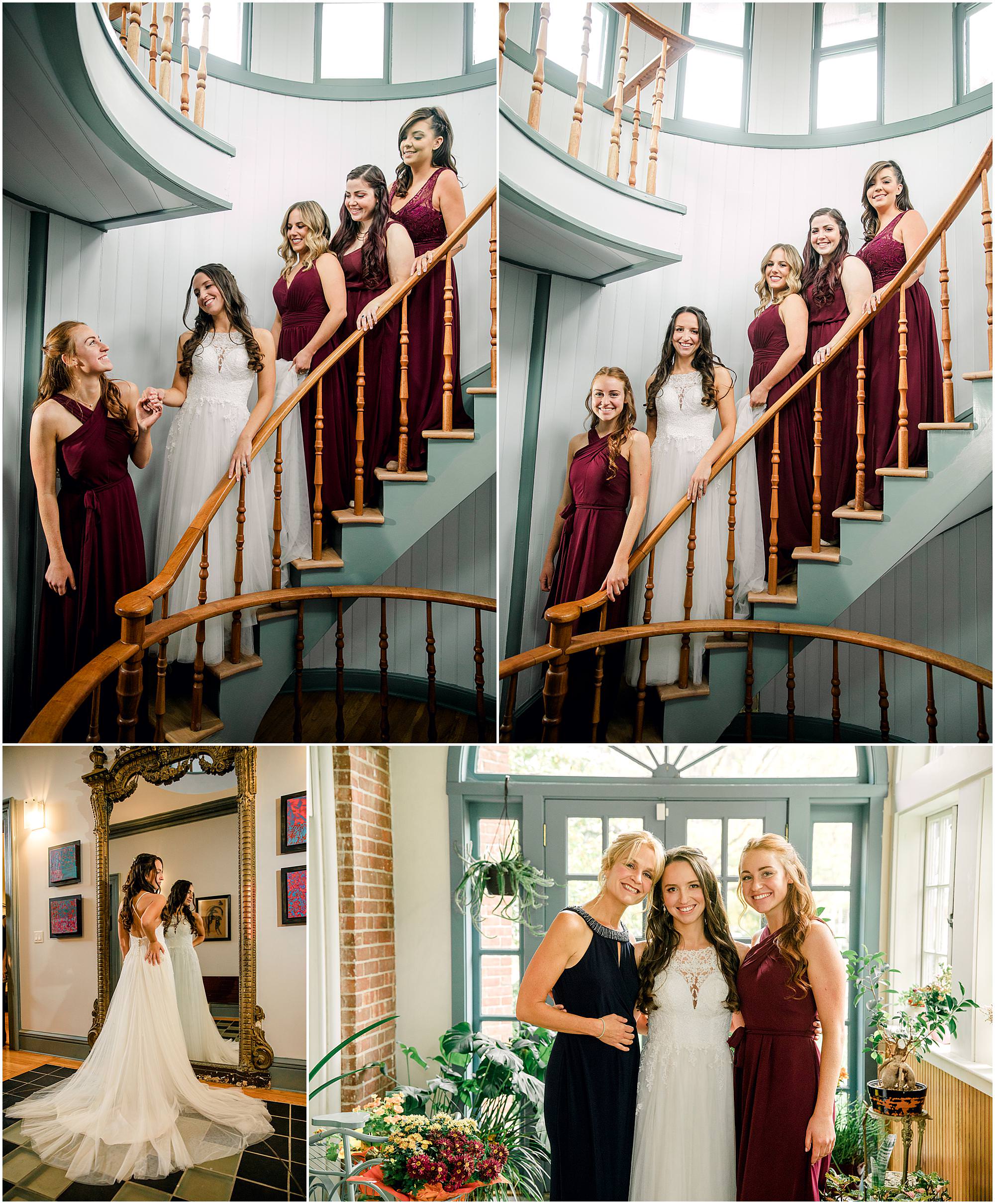 bridesmaids on spiral staircase