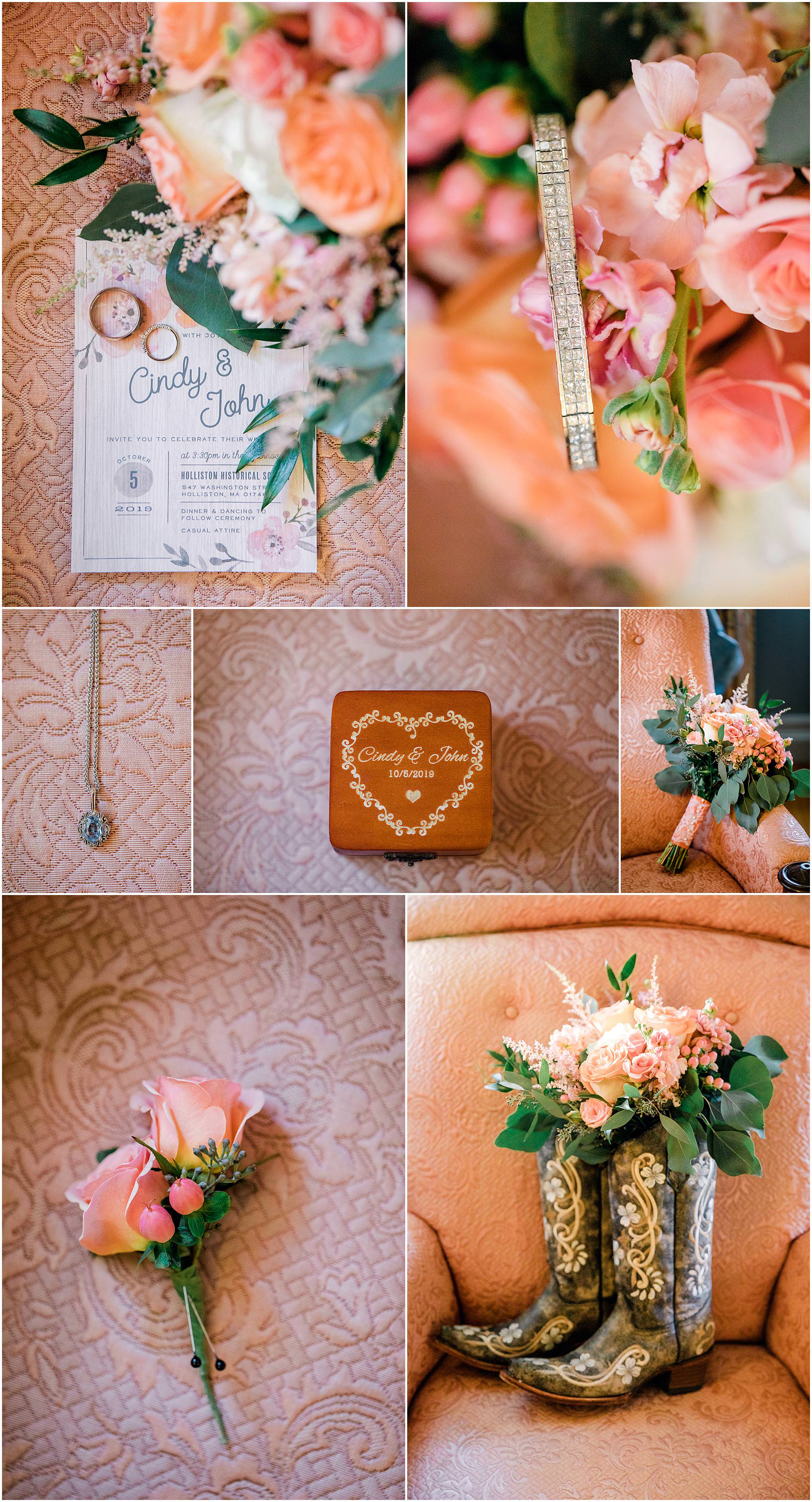 peach and ivory wedding day details