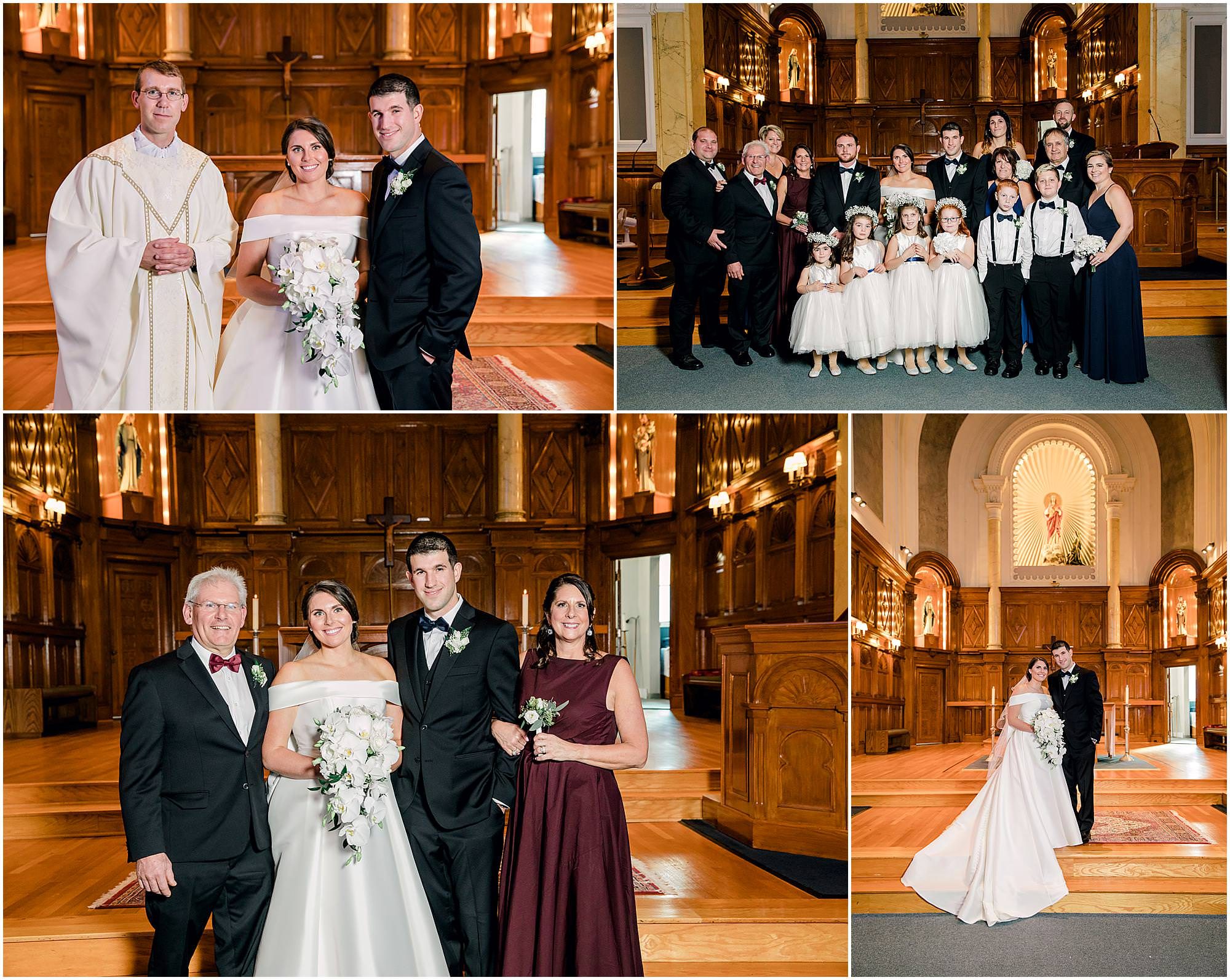 family portraits at wedding alter