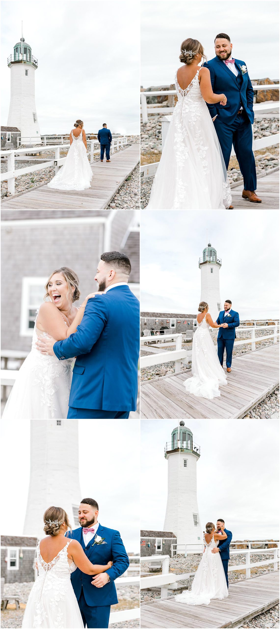 scituate lighthouse first look wedding photos