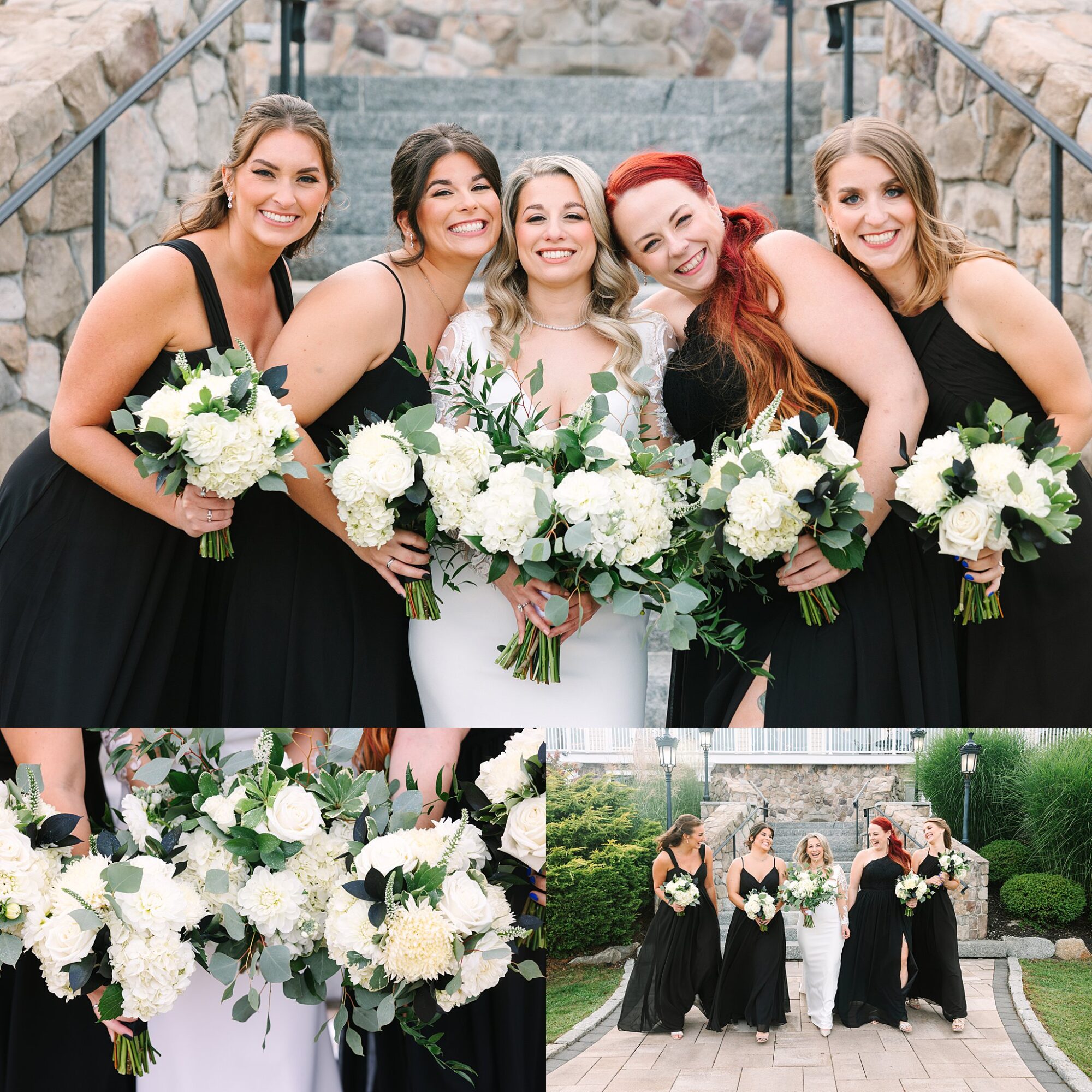bridesmaids wearing black gowns at gran view mendon ma
