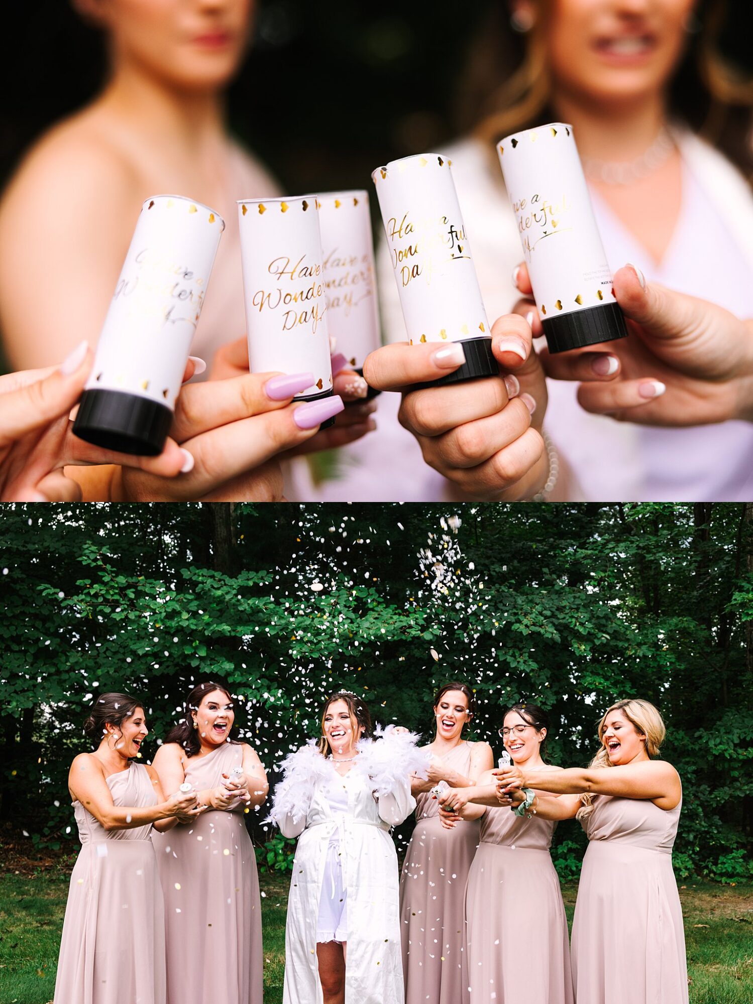 bridesmaids celebrate with confetti 