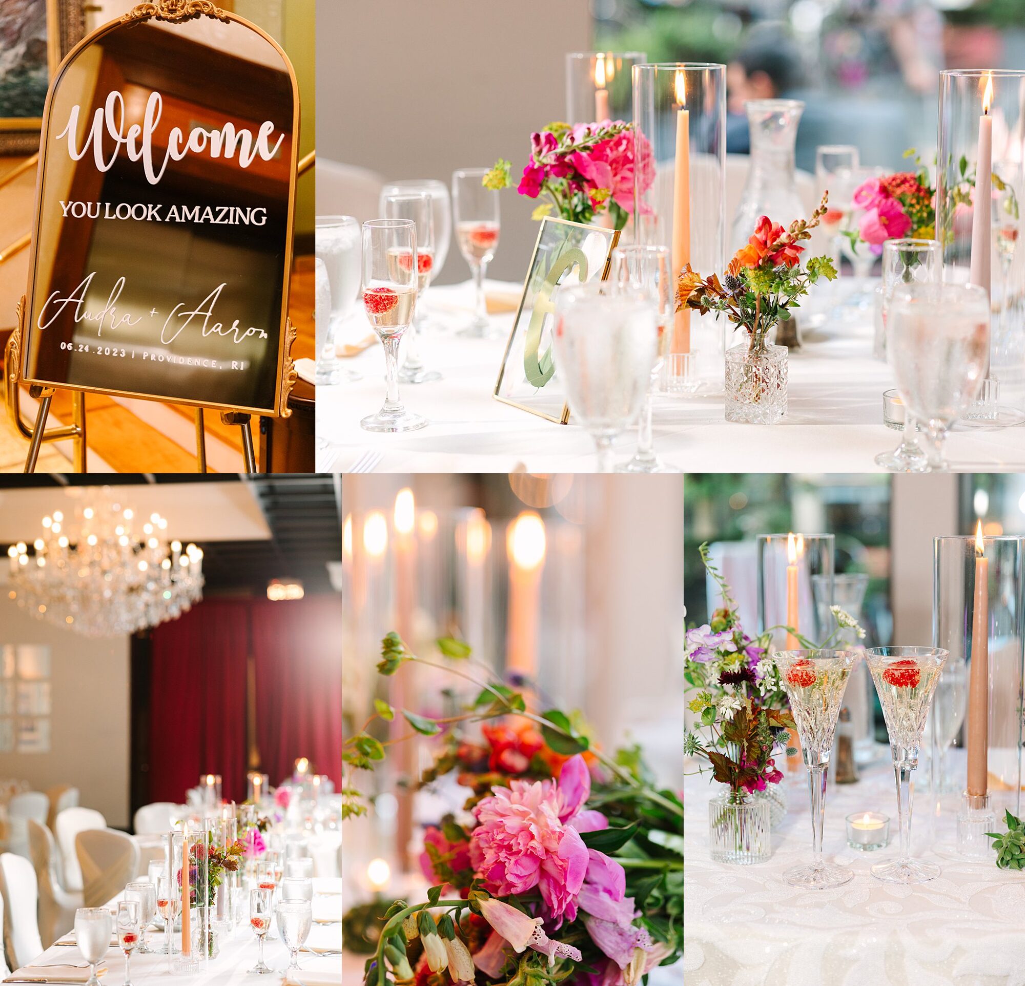 HOtel Providence wedding reception chandeleirs and jewel tones florals
